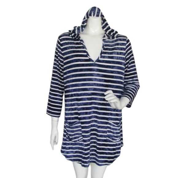BLUE CURL Beachwear Swim Cover Up, L, Jersey, Blue/White stripes, Pockets - Picture 1 of 11